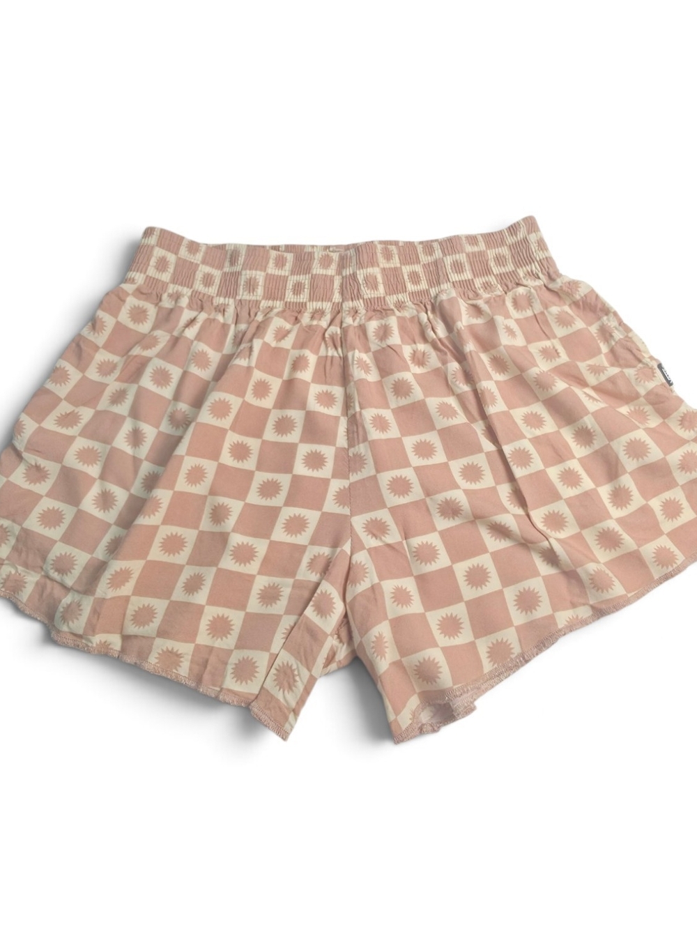 Vans Checkerboard Sun Print Pull On Shorts Pink Cream Elastic Waist M